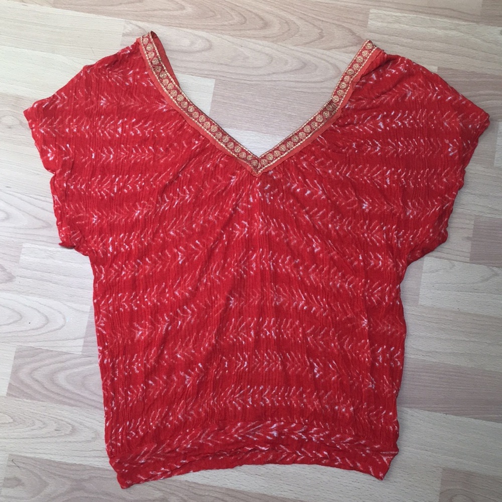 Free People Sheer Orange and Gold Top